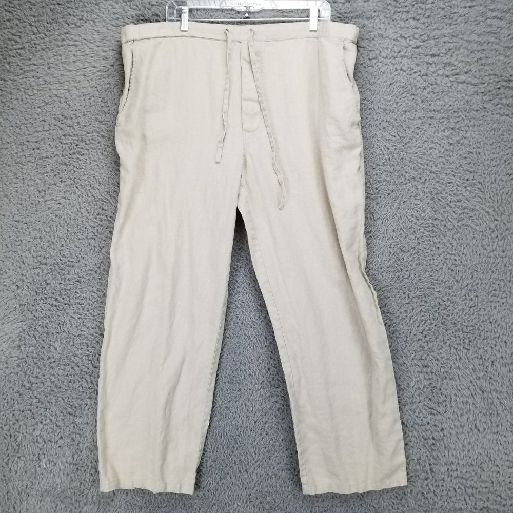 Martin Gordon Pants Womens Large Tan Linen High Rise Drawstring Straight Leg